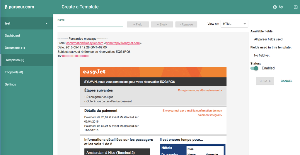 A screen capture of template editor