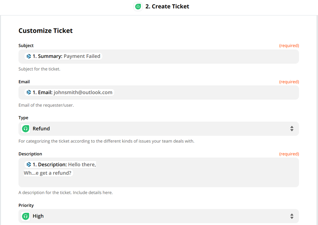 A screen capture of ticket zapier