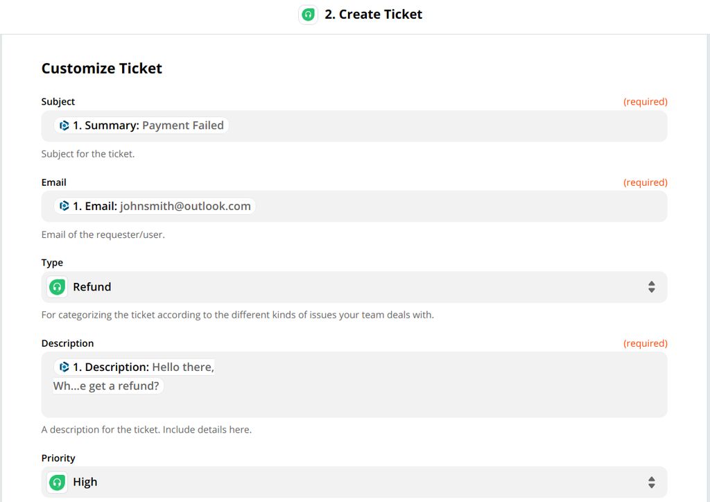 Tu ticket está personalizado y la configuración de Zap completada