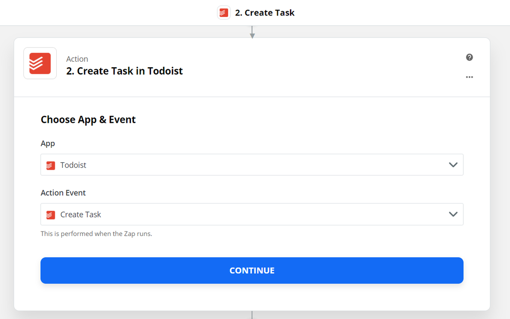 Create task as the action event