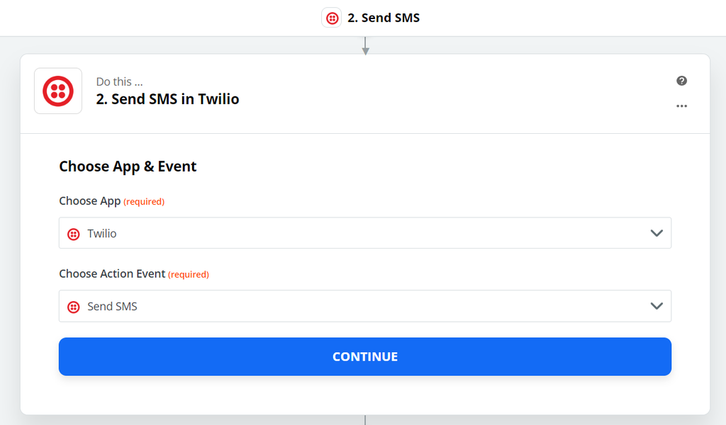 Choose Twilio as the app