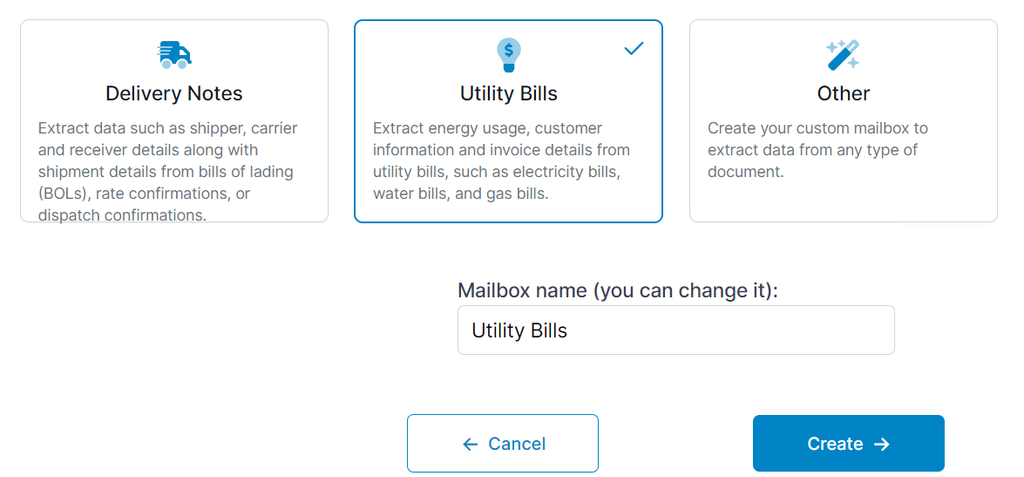 A screen capture of utility bill mailbox