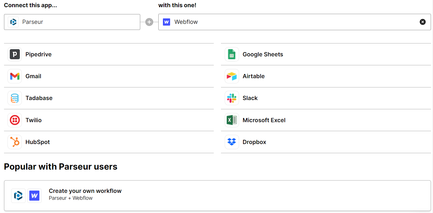 Create a document from a form submission in Webflow | Parseur®