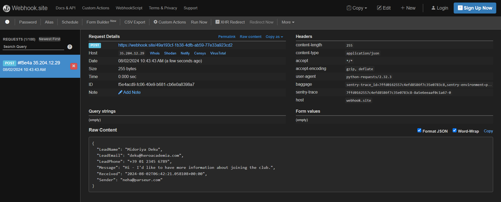 Verifica los datos de Webhook