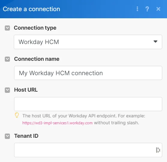 Create a workday connection in Make