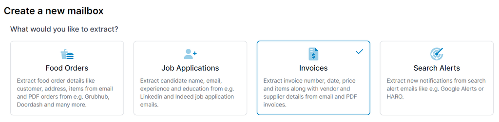 Create a mailbox to invoice data