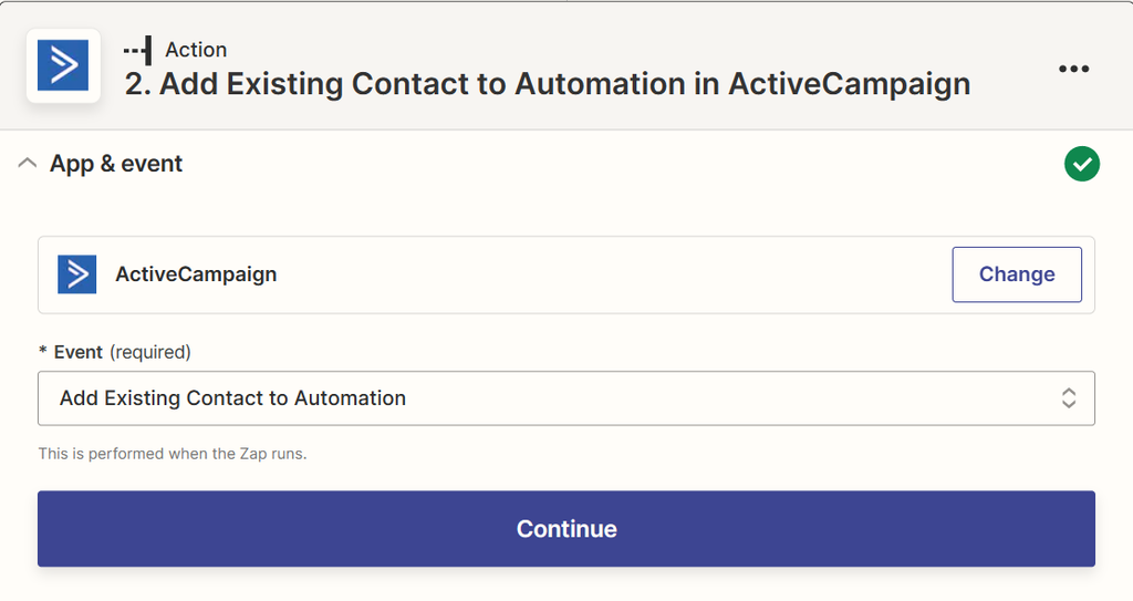 Una schermata di ActiveCampaign Zapier