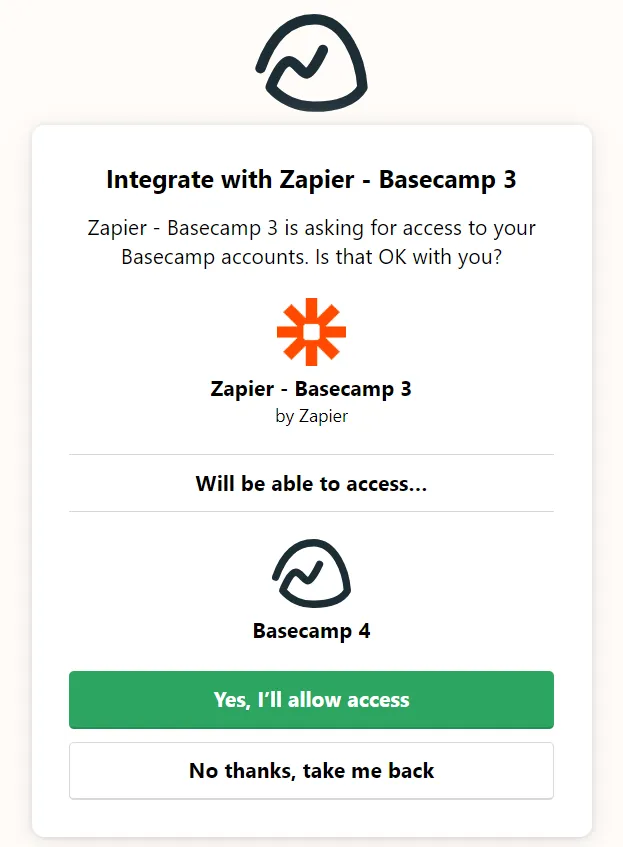 Give Zapier access to Basecamp
