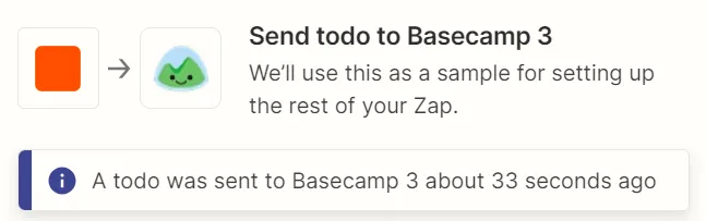 Test trigger from Zapier to Basecamp