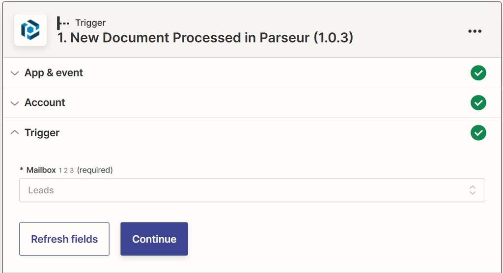 A screen capture of parseur mailbox