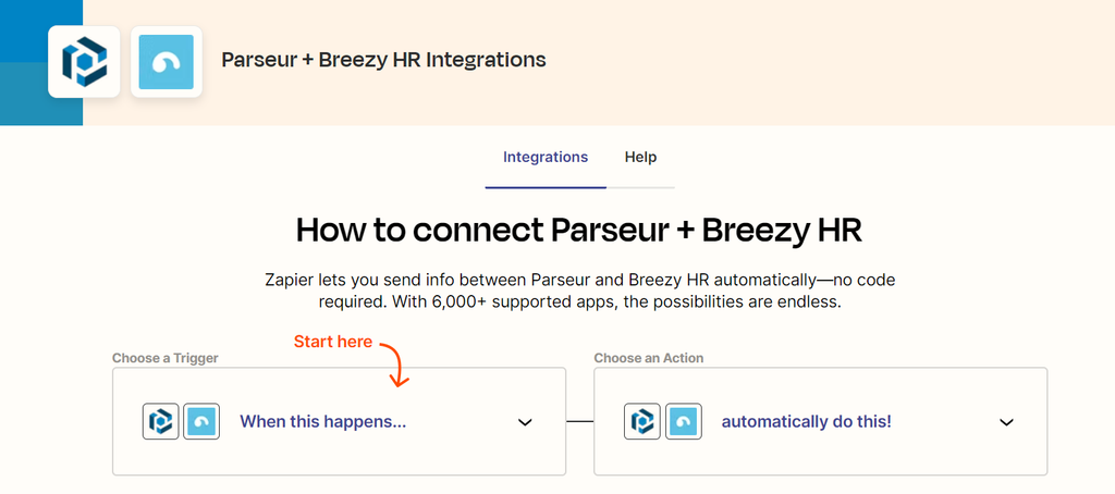 A screen capture of Zapier integration with HR tools