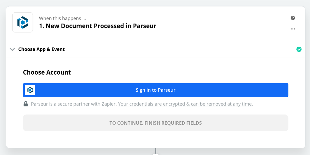 Sign in to Parseur from Zapier