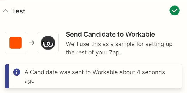 Send a Zapier test to Workable