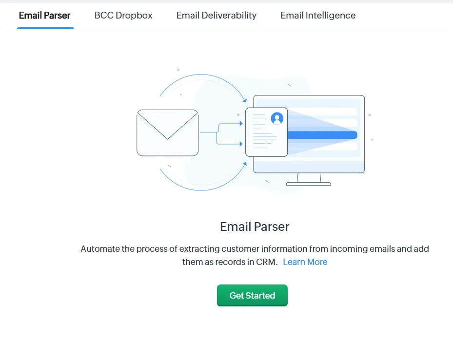 A screen capture of zoho email parser